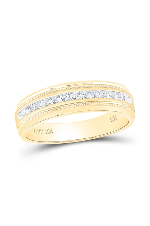10kt Yellow Gold Mens Machine Set Round Diamond Wedding Channel Band Ring 1/4 Cttw