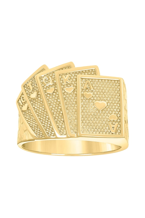 10kt Yellow Gold Mens Playing Cards Gambling Ring, Mens Size: 10