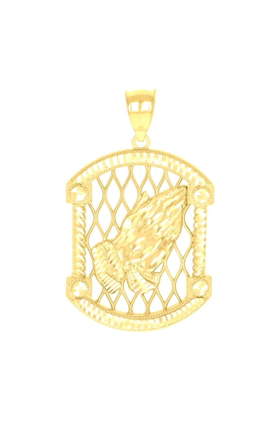10k Yellow Gold Mens Praying Hands Symbol Religious Charm Pendant for Men