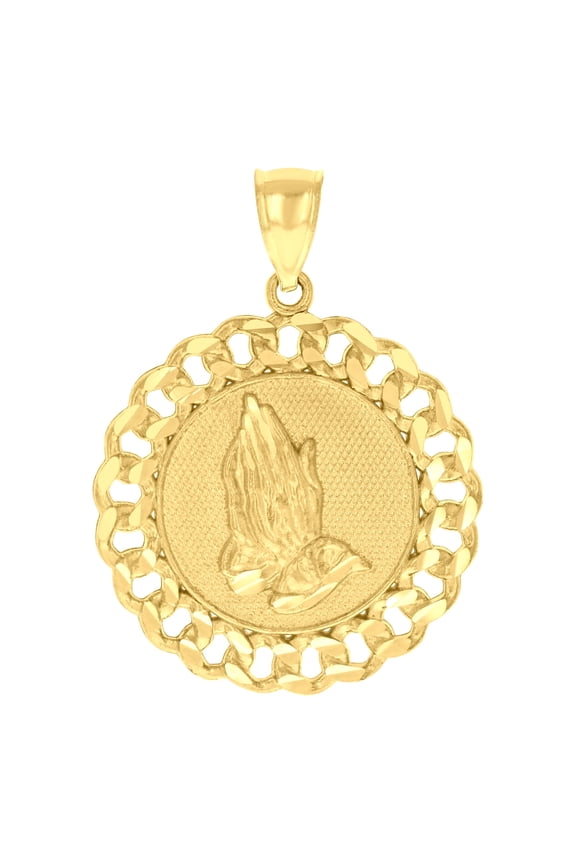 10k Yellow Gold Mens Praying Hands Symbol Religious Charm Pendant for Men