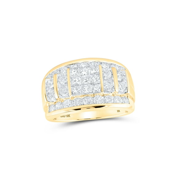 10kt Yellow Gold Mens Princess Diamond Round Band Ring 3 Cttw