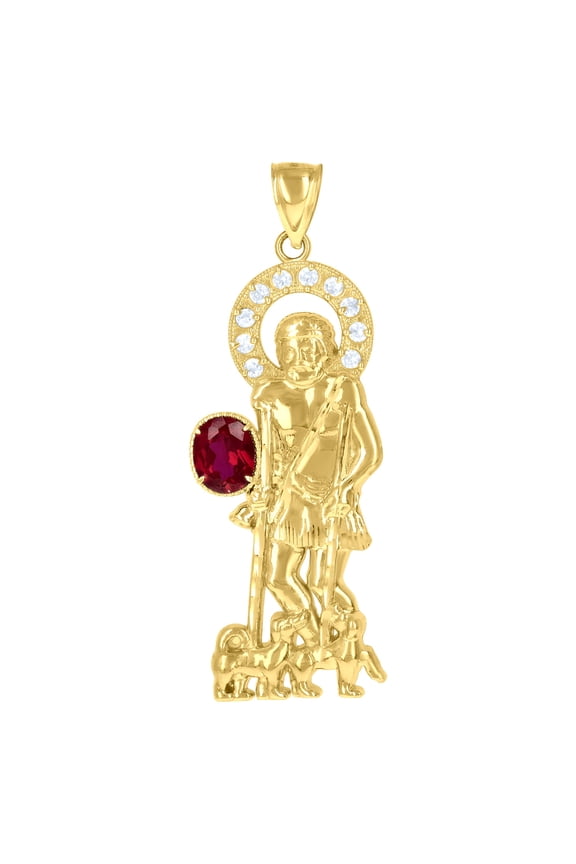 10k 10Kt Yellow Gold Mens Red White Oval Round Cubic-Zirconia St. Lazarus Religious Charm Pendant