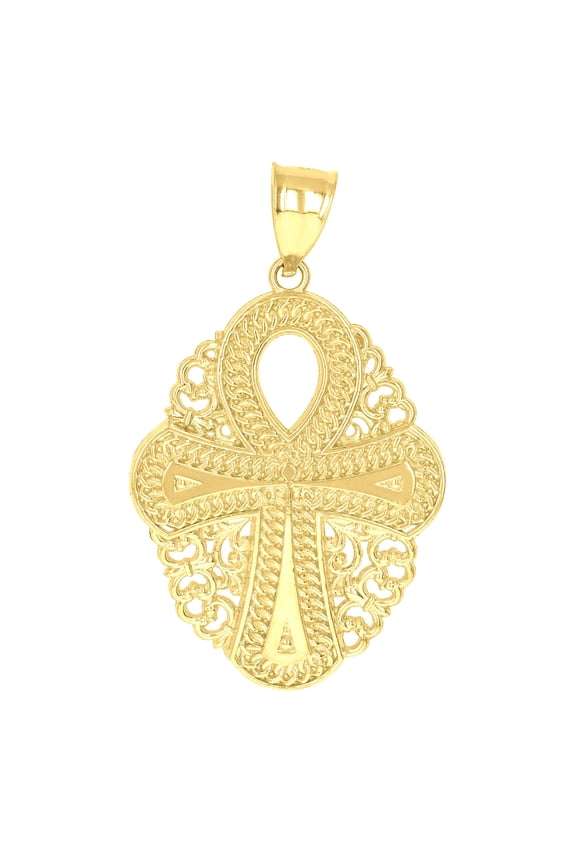 10k 10kt Yellow Gold Mens Religious Egyptian Ankh Cross Charm Pendant Pendant Necklace for Men