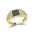 thumbnail image 1 of 10kt Yellow Gold Mens Round Brown Diamond Square Cluster Ribbed Ring 1/4 Cttw, 1 of 1
