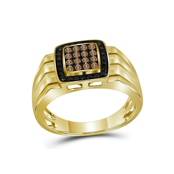 10kt Yellow Gold Mens Round Brown Diamond Square Ring 1/2 Cttw