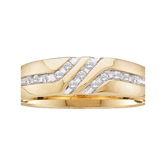 10kt Yellow Gold Mens Round Channel-Set Diamond Triple Row Wedding Band Ring, 1/8 Cttw