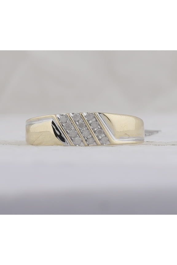 10kt Yellow Gold Mens Round Channel-set Diamond Diagonal Triple Row Wedding Band 1/8 Cttw