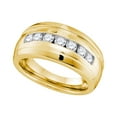 thumbnail image 1 of 10kt Yellow Gold Mens Round Channel-set Diamond Ridged Wedding Band Ring 3/4 Cttw, 1 of 1