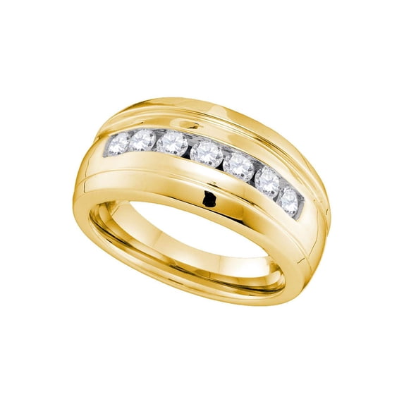 10kt Yellow Gold Mens Round Channel-set Diamond Ridged Wedding Band Ring 3/4 Cttw