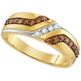 thumbnail image 1 of 10kt Yellow Gold Mens Round Cognac-brown Colored Diamond Wedding Anniversary Band Ring 1/3 Cttw, 1 of 1