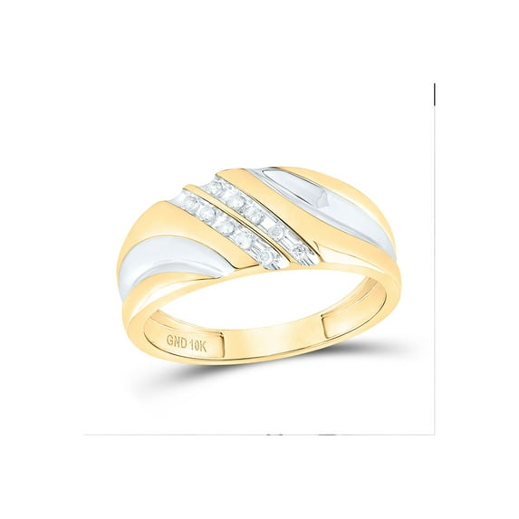 10kt Yellow Gold Mens Round Diamond 2-tone Wedding Anniversary Band Ring 1/8 Cttw