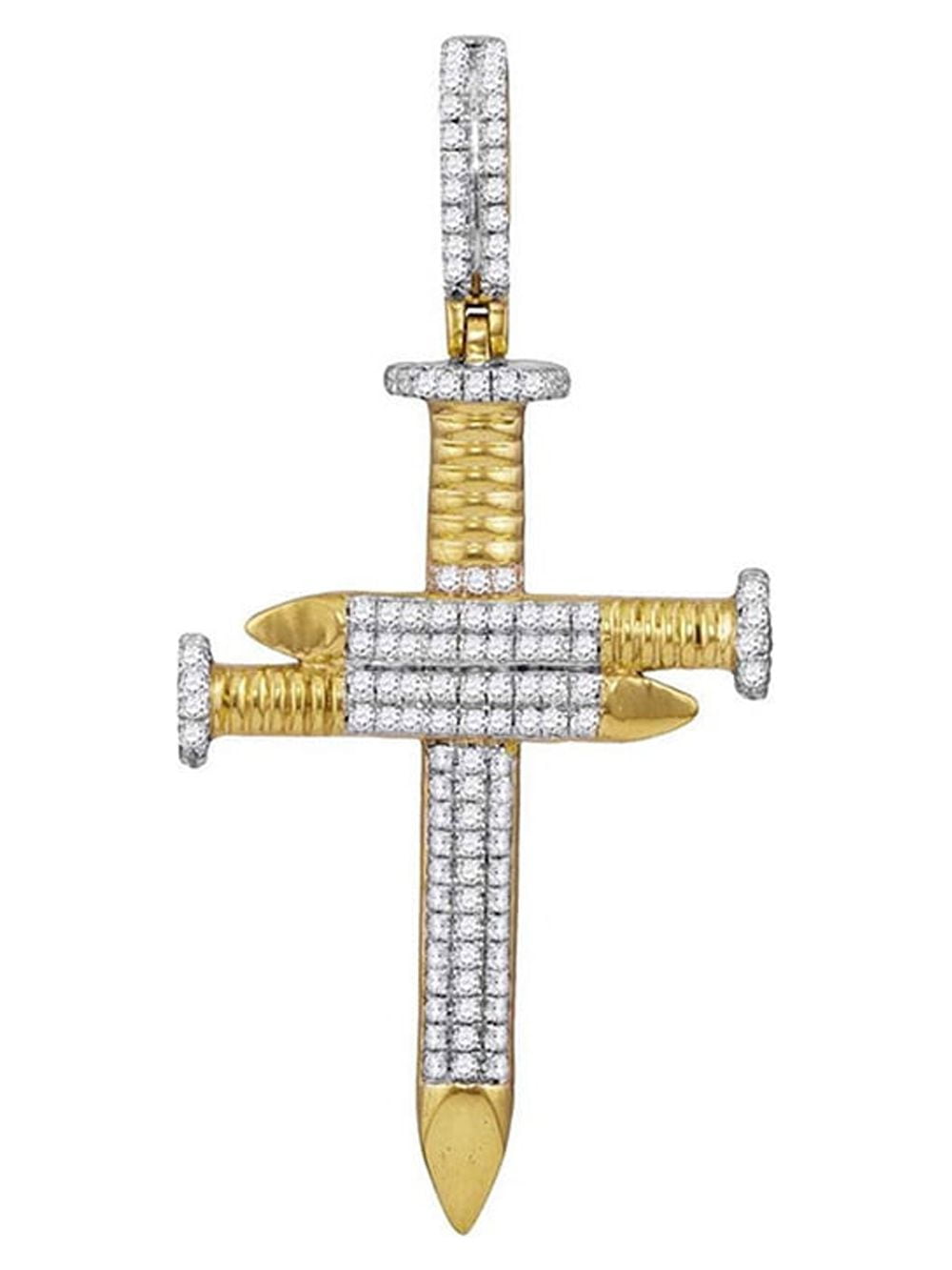 10kt Yellow Gold Mens Round Diamond 3 Nail Cross Charm Pendant 3/4 Cttw