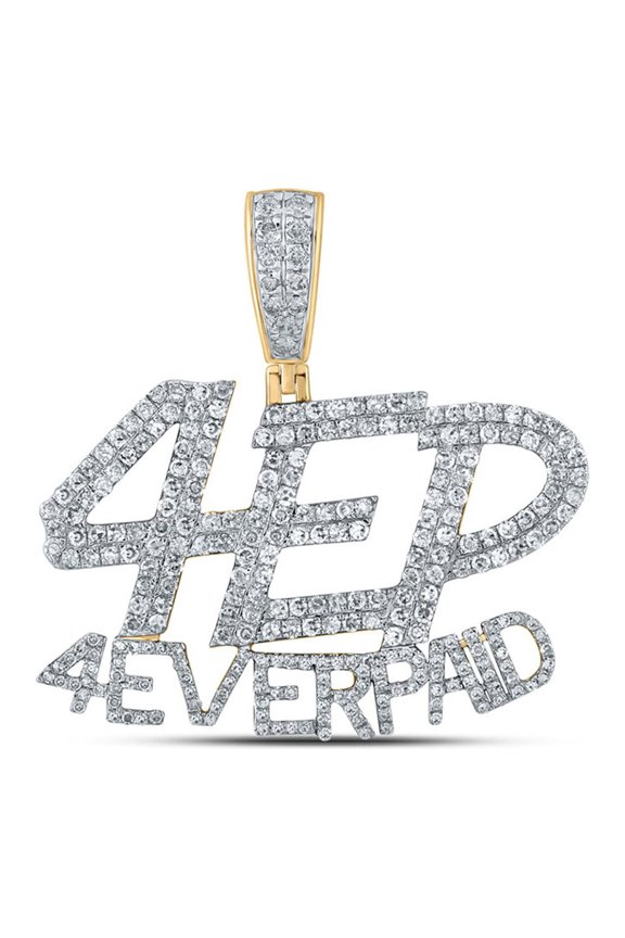 10kt Yellow Gold Mens Round Diamond 4 Ever Paid Phrase Charm Pendant 1-3/4 Cttw