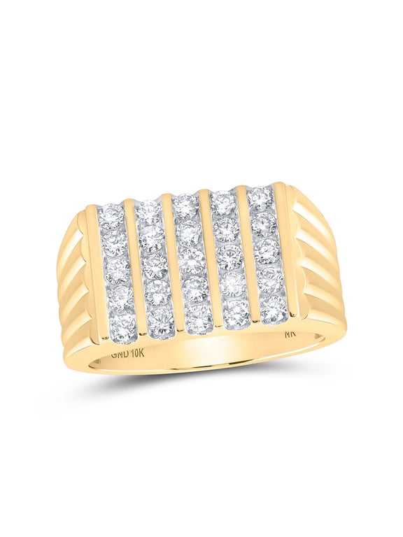 10kt Yellow Gold Mens Round Diamond 5-Row Band Ring 1 Cttw