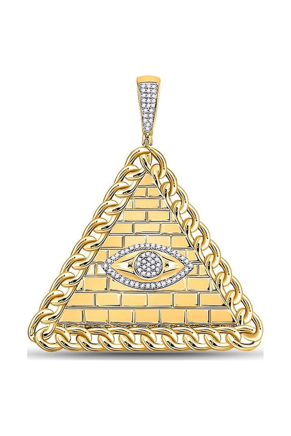 10kt Yellow Gold Mens Round Diamond All-Seeing Eye Pyramid Charm Pendant 1/5 Cttw