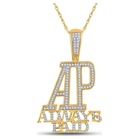 10kt Yellow Gold Mens Round Diamond Always Paid Charm Pendant 1/2 Cttw