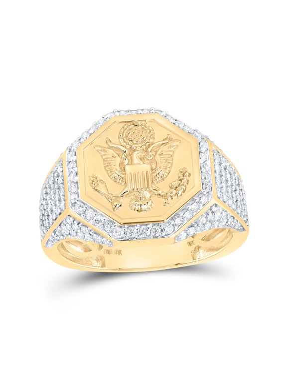 10kt Yellow Gold Mens Round Diamond American Eagle Presidential Band Ring 1 Cttw