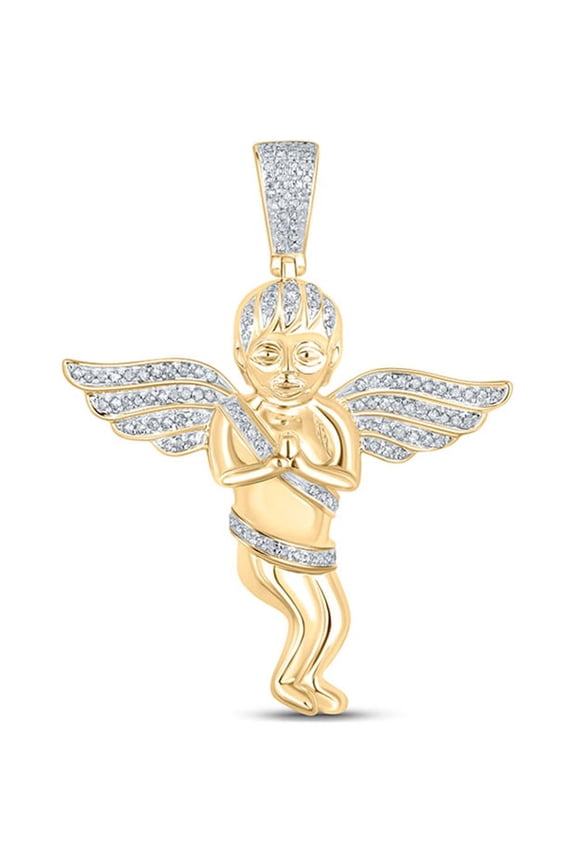10kt Yellow Gold Mens Round Diamond Angel Cherub Charm Pendant 1/2 Cttw