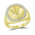 thumbnail image 1 of 10kt Yellow Gold Mens Round Diamond Angel Cherub Circle Frame Ring 1/6 Cttw, 1 of 2