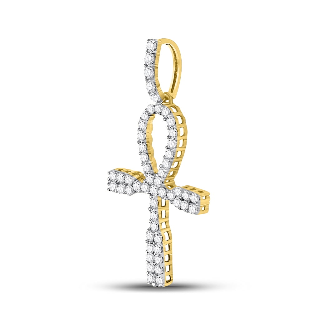 10kt Yellow Gold Mens Round Diamond Ankh Cross Charm Pendant 1.00 Cttw