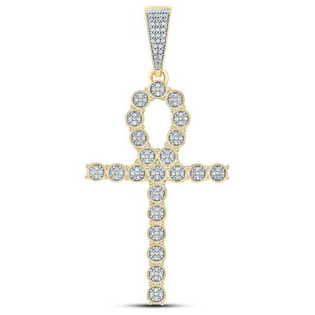 10kt Yellow Gold Mens Round Diamond Ankh Cross Charm Pendant 1/3 Cttw