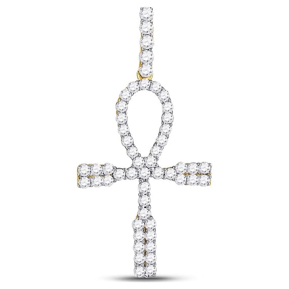 10kt Yellow Gold Mens Round Diamond Ankh Cross Charm Pendant 1 Cttw