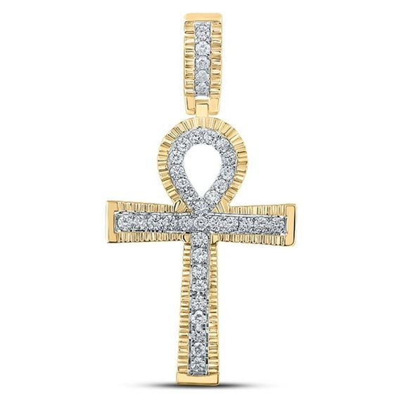 10kt Yellow Gold Mens Round Diamond Ankh Cross Charm Pendant 1 Cttw
