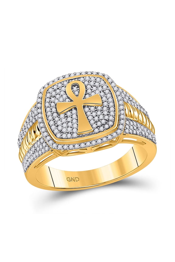 10kt Yellow Gold Mens Round Diamond Ankh Cross Ring 5/8 Cttw