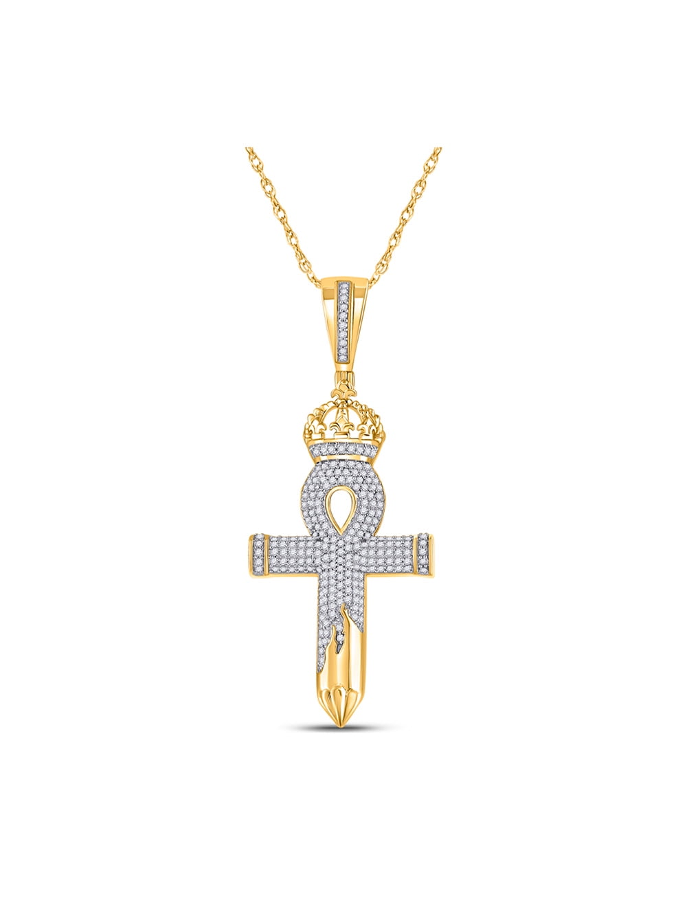 10kt Yellow Gold Mens Round Diamond Ankh Nail Cross Charm Pendant 1/2 Cttw