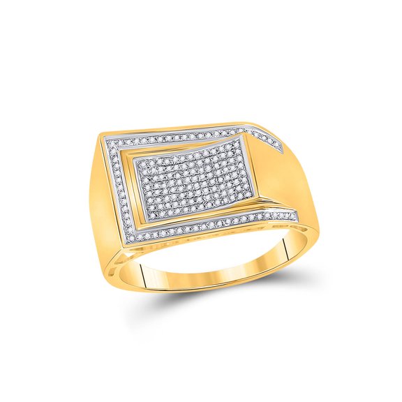 10kt Yellow Gold Mens Round Diamond Arched Rectangle Cluster Ring 1/3 Cttw