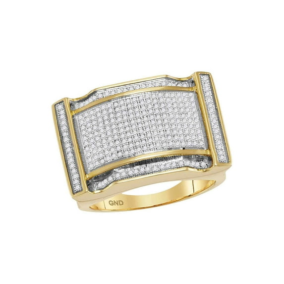 10kt Yellow Gold Mens Round Diamond Arched Rectangle Cluster Ring 3/4 Cttw