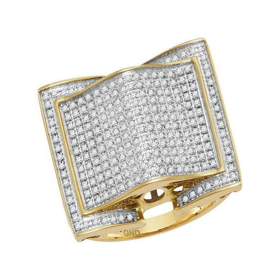 10kt Yellow Gold Mens Round Diamond Arched Square Cluster Ring 3/4 Cttw