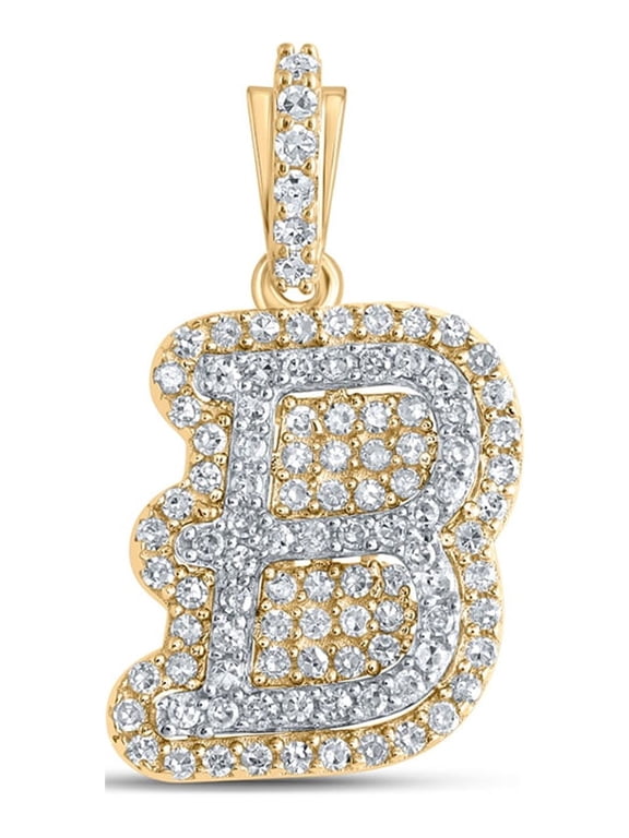10kt Yellow Gold Mens Round Diamond B Initial Letter Charm Pendant 1/4 Cttw