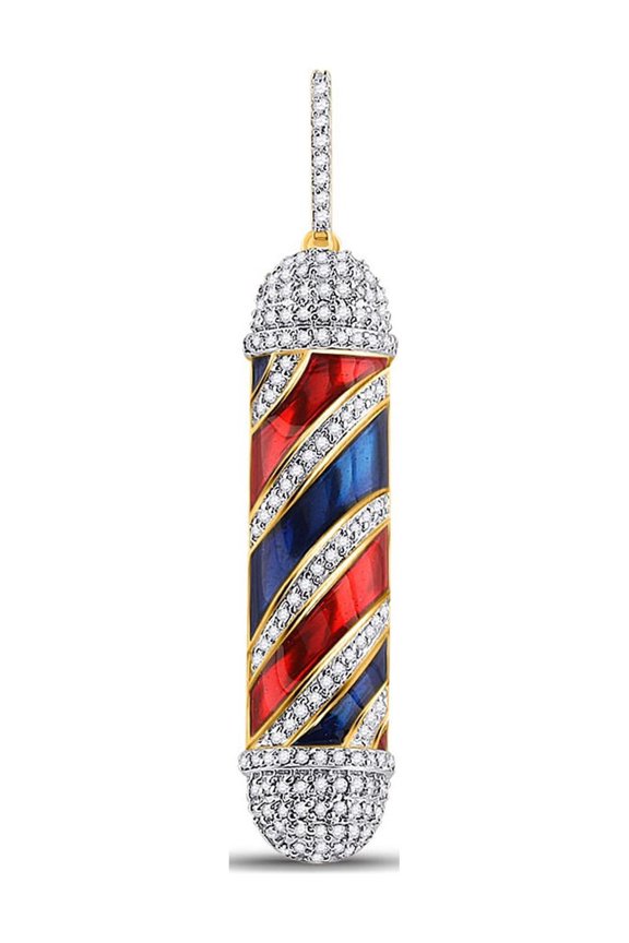 10kt Yellow Gold Mens Round Diamond Barber Pole Charm Pendant 3/8 Cttw