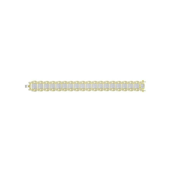 10kt Yellow Gold Mens Round Diamond Big Look Statement Link Bracelet 4-5/8 Cttw