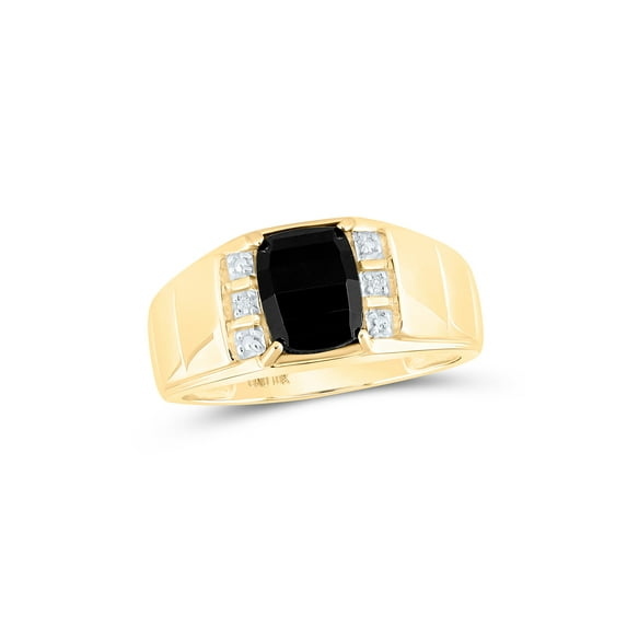 10kt Yellow Gold Mens Round Diamond Black Onyx Solitaire Ring .02 Cttw