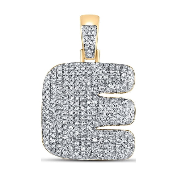 10kt Yellow Gold Mens Round Diamond Bubble E Letter Charm Pendant 1 Cttw