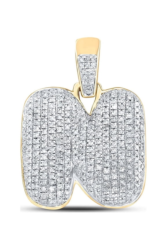 10kt Yellow Gold Mens Round Diamond Bubble N Letter Charm Pendant 7/8 Cttw
