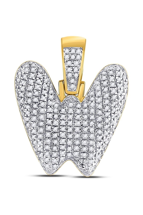 10kt Yellow Gold Mens Round Diamond Bubble W Letter Charm Pendant 1/2 Cttw