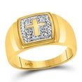 thumbnail image 1 of 10kt Yellow Gold Mens Round Diamond Christian Cross Band Ring .01 Cttw, 1 of 1
