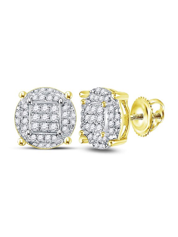 10kt Yellow Gold Mens Round Diamond Circle Cluster Earrings 1/4 Cttw