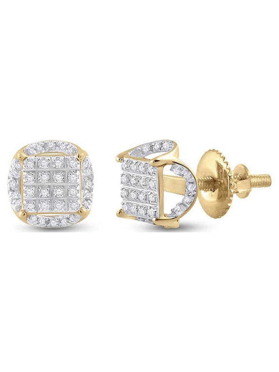 10kt Yellow Gold Mens Round Diamond Circle Cluster Earrings 1/5 Cttw