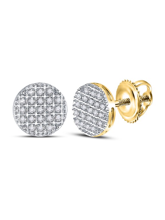 10kt Yellow Gold Mens Round Diamond Circle Cluster Earrings 1/6 Cttw