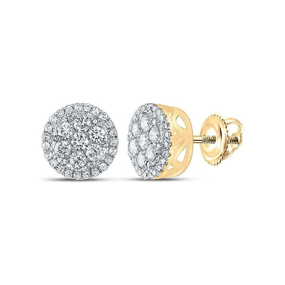 10kt Yellow Gold Mens Round Diamond Circle Cluster Earrings 5/8 Cttw