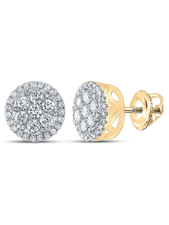 10kt Yellow Gold Mens Round Diamond Circle Cluster Earrings 5/8 Cttw