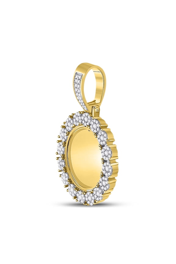 10kt Yellow Gold Mens Round Diamond Circle Cluster Picture Memory Pendant 2.00 Cttw