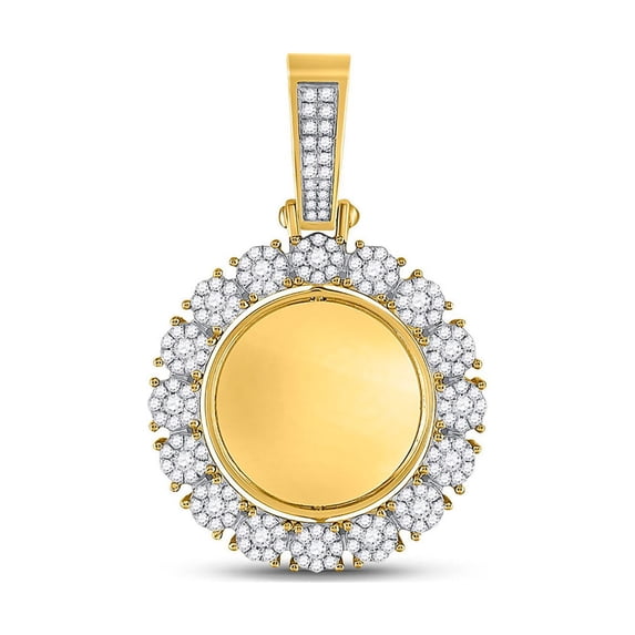 10kt Yellow Gold Mens Round Diamond Circle Cluster Picture Memory Pendant 2 Cttw