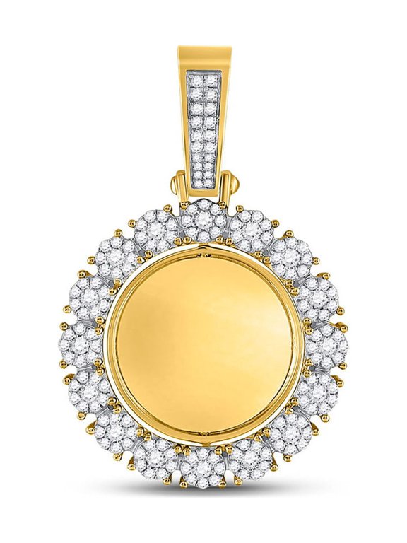 10kt Yellow Gold Mens Round Diamond Circle Cluster Picture Memory Pendant 2 Cttw