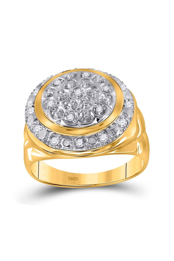 10kt Yellow Gold Mens Round Diamond Circle Cluster Ring 1/4 Cttw