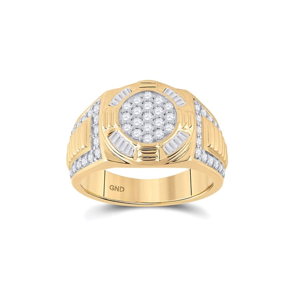 10kt Yellow Gold Mens Round Diamond Circle Cluster Ring 1 Cttw